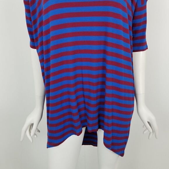 Lularoe Womens Size Medium Blue & Red Striped Ribbed Knit Irma Tunic Top NWT - Picture 3 of 6